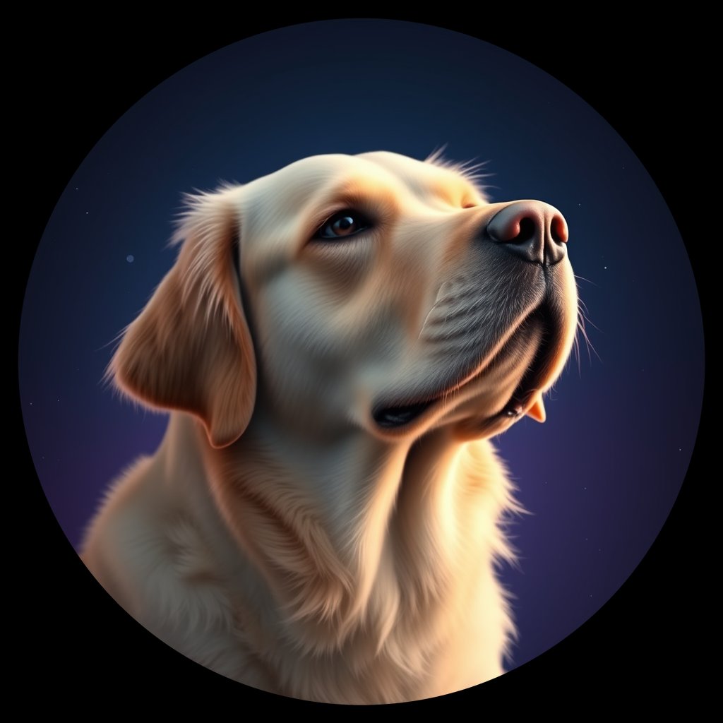 Cosmic medallion portrait of Oldies_grls97439468, a Golden Retriever
