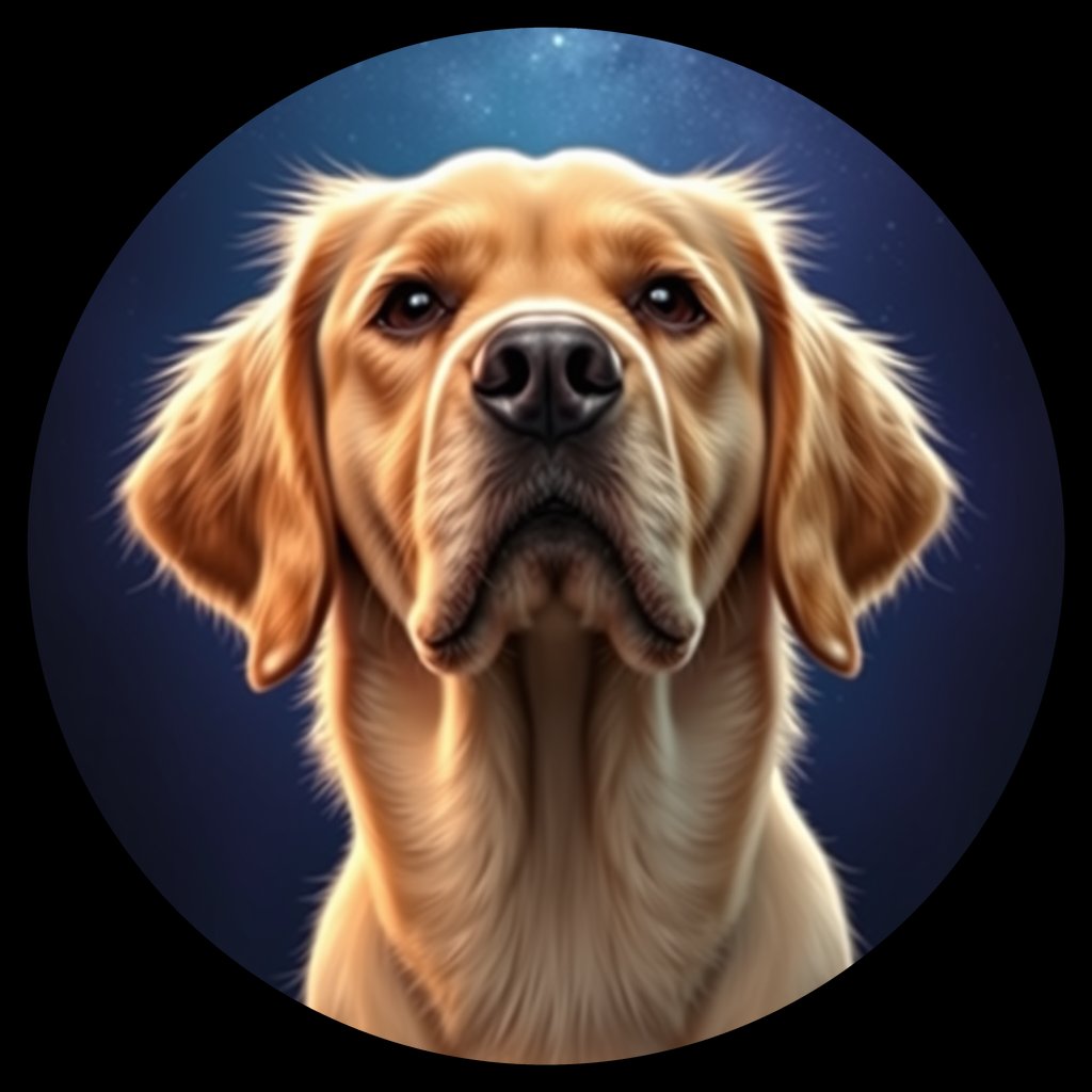 Cosmic medallion portrait of Oldies_grls9c358c66, a Golden Retriever