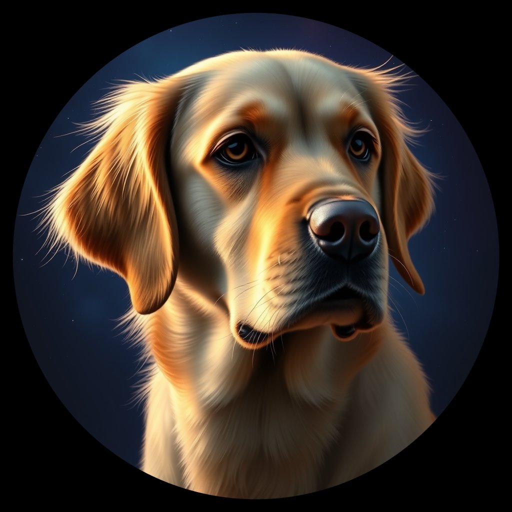 Cosmic medallion portrait of Oldies_grls9c865c2e, a Golden Retriever