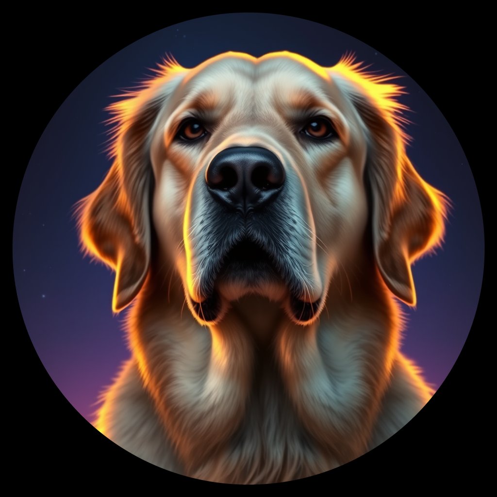 Cosmic medallion portrait of Oldies_grls9d89362f, a Golden Retriever