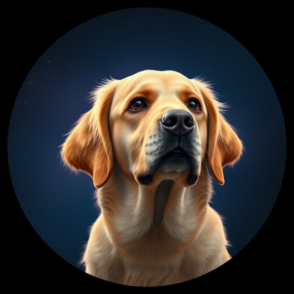 Cosmic medallion portrait of Oldies_grls9e8e4210, a Golden Retriever