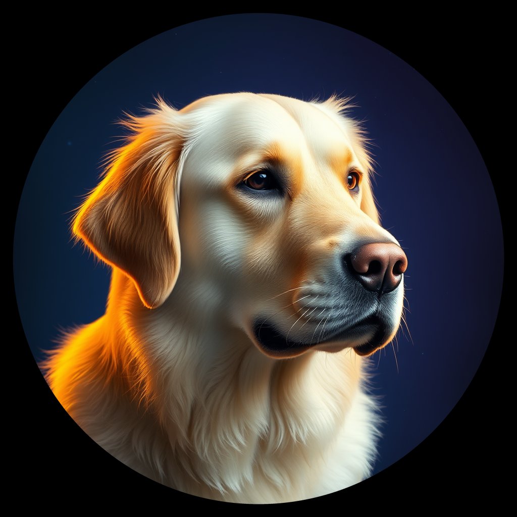 Cosmic medallion portrait of Oldies_grls9ef1edc7, a Golden Retriever