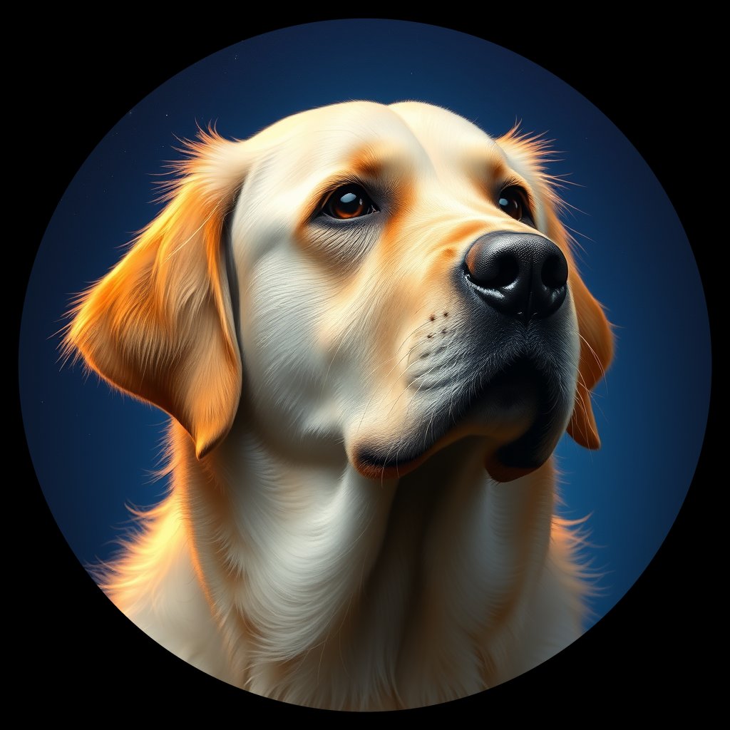 Cosmic medallion portrait of Oldies_grlsa0b3c0c5, a Golden Retriever