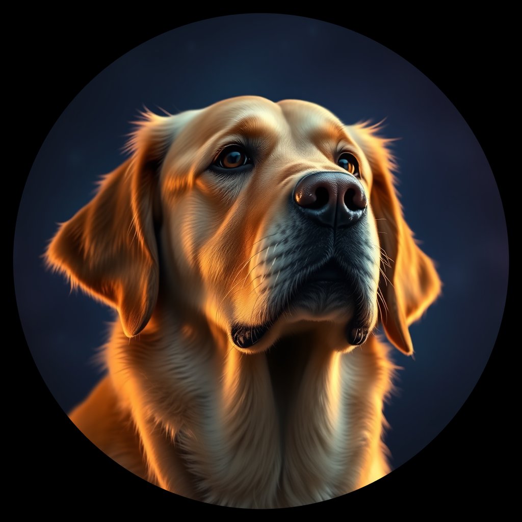Cosmic medallion portrait of Oldies_grlsa2b5d608, a Golden Retriever