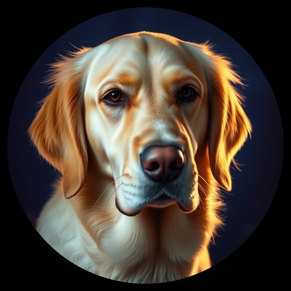 Cosmic medallion portrait of Oldies_grlsa417fb16, a Golden Retriever