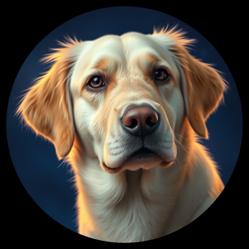 Cosmic medallion portrait of Oldies_grlsa4acae10, a Golden Retriever