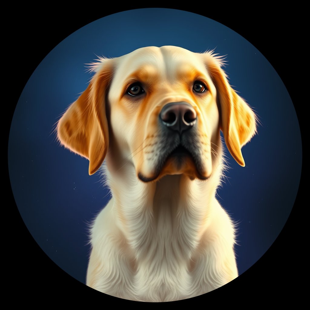 Cosmic medallion portrait of Oldies_grlsa5430b91, a Golden Retriever