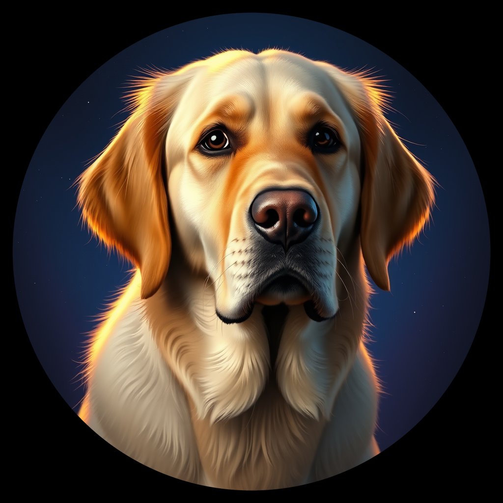 Cosmic medallion portrait of Oldies_grlsa5561a48, a Golden Retriever