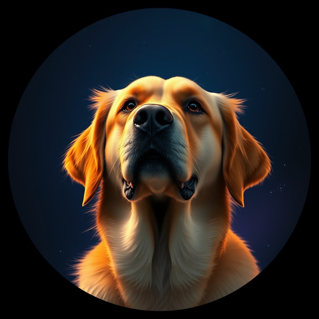 Cosmic medallion portrait of Oldies_grlsa68878ca, a Golden Retriever