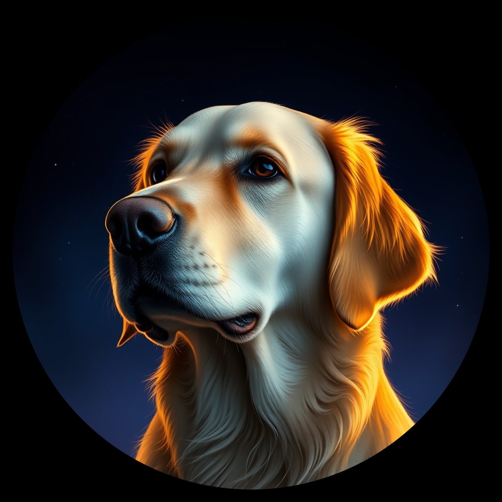Cosmic medallion portrait of Oldies_grlsa74565e0, a Golden Retriever