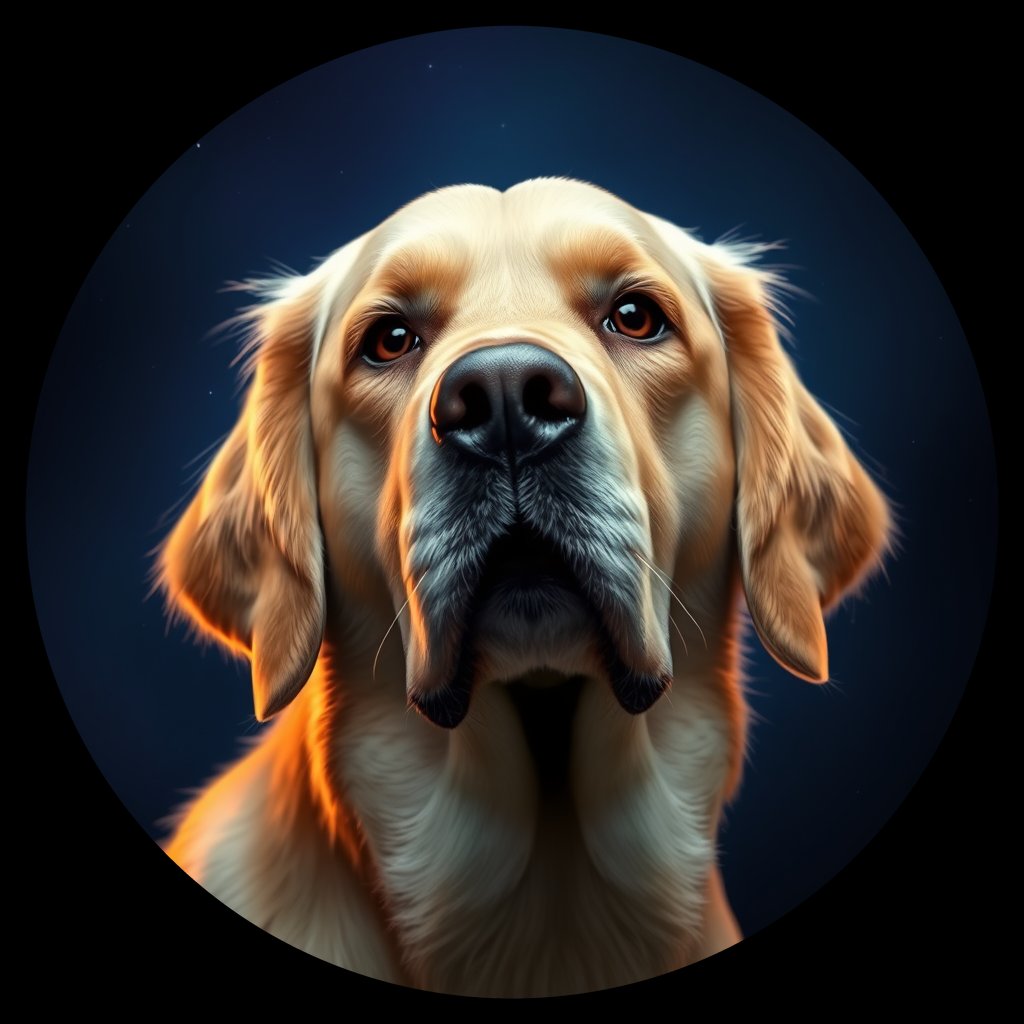 Cosmic medallion portrait of Oldies_grlsa97d2e92, a Golden Retriever
