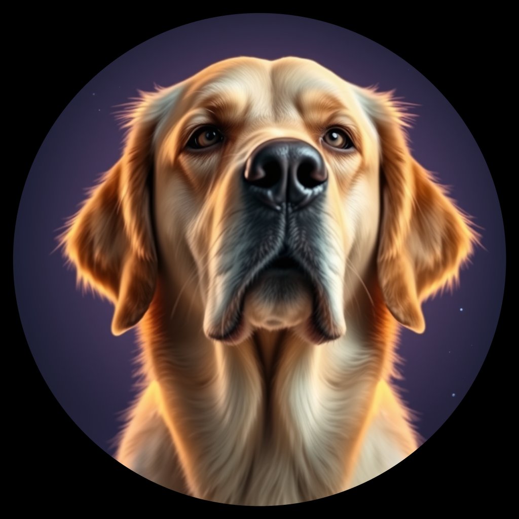 Cosmic medallion portrait of Oldies_grlsad37c791, a Golden Retriever