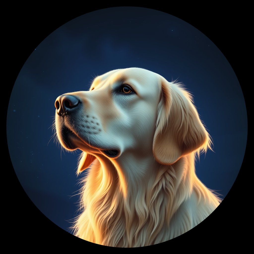 Cosmic medallion portrait of Oldies_grlsad82acc7, a Golden Retriever