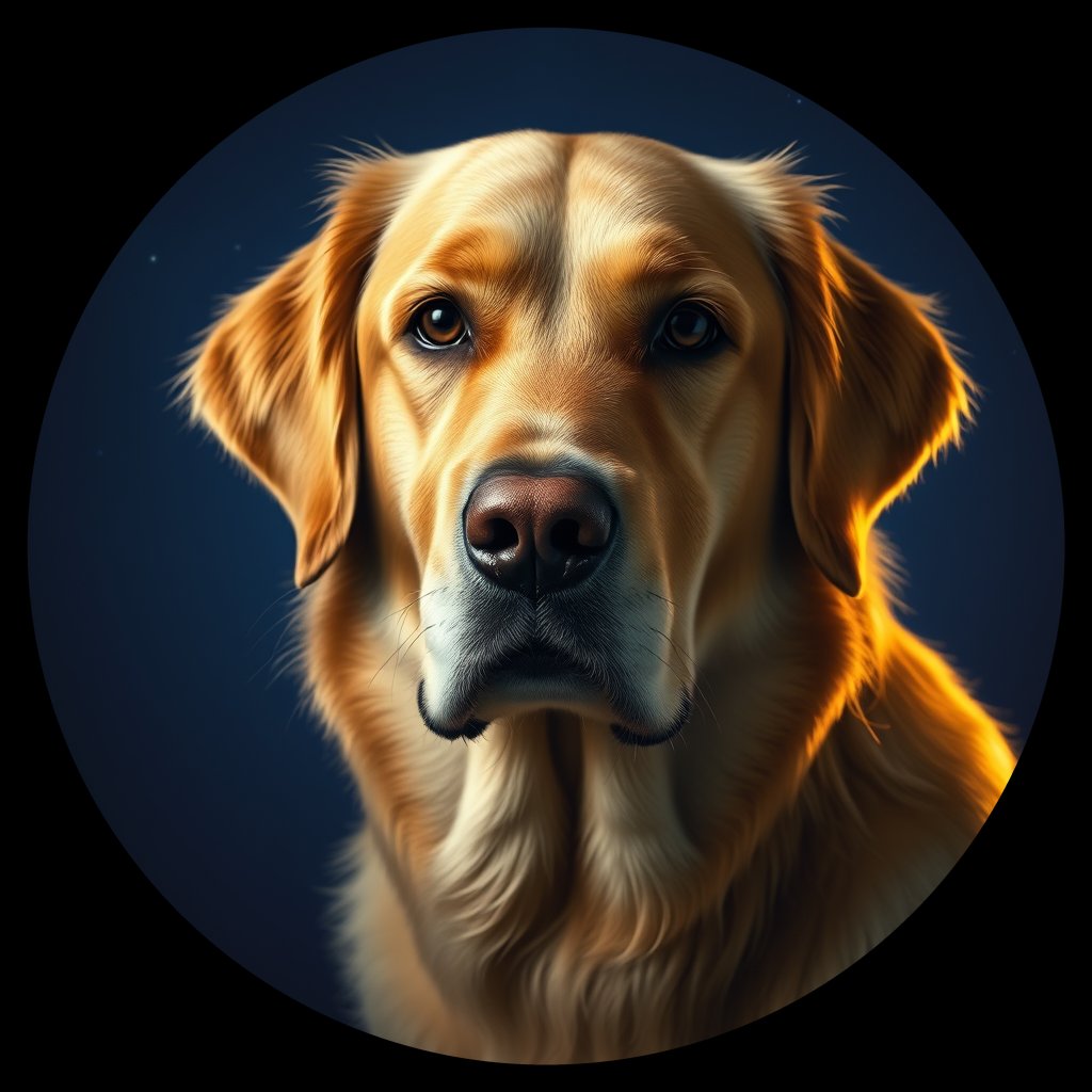Cosmic medallion portrait of Oldies_grlsae60821b, a Golden Retriever