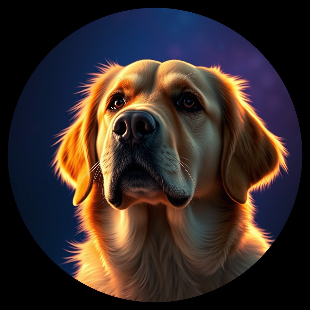 Cosmic medallion portrait of Oldies_grlsaf24c43f, a Golden Retriever