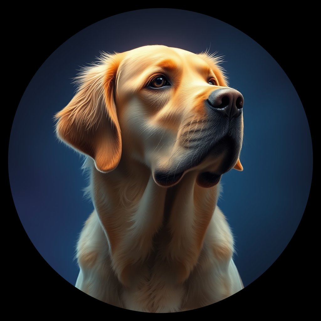 Cosmic medallion portrait of Oldies_grlsaf837bd5, a Golden Retriever