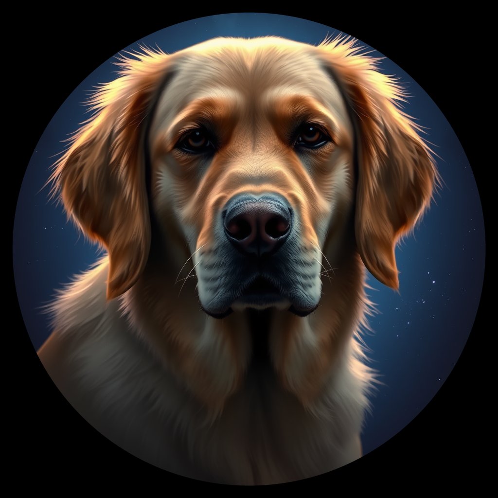 Cosmic medallion portrait of Oldies_grlsb20182c4, a Golden Retriever