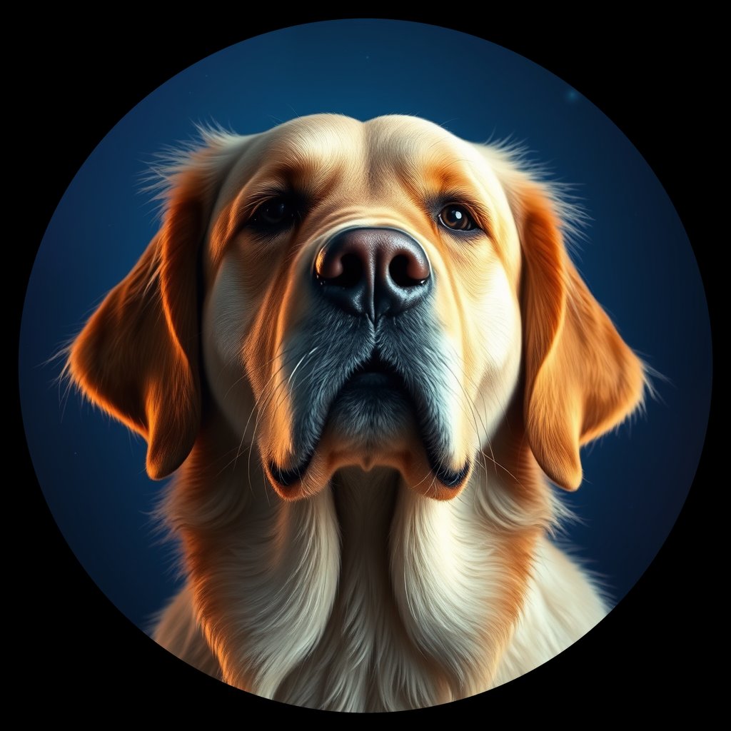 Cosmic medallion portrait of Oldies_grlsb261d8b6, a Golden Retriever
