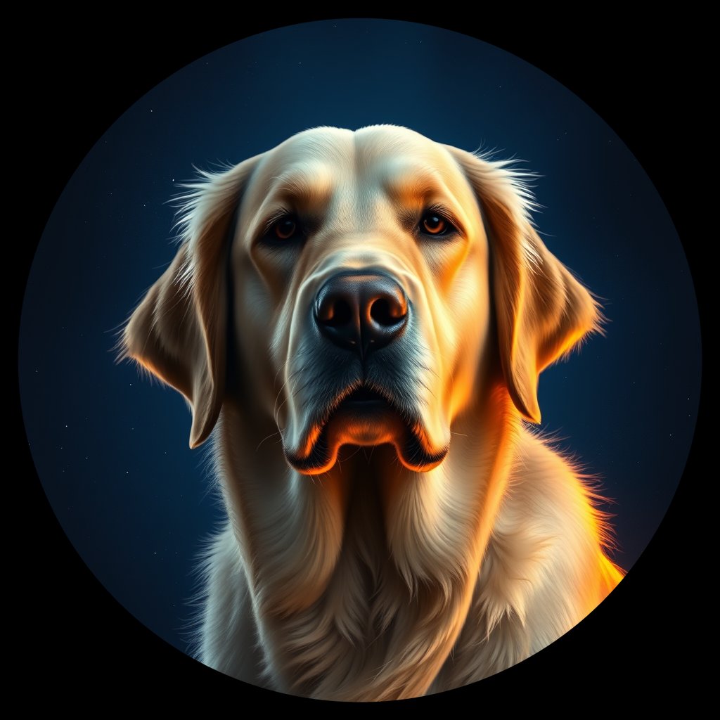 Cosmic medallion portrait of Oldies_grlsb277bc2c, a Golden Retriever