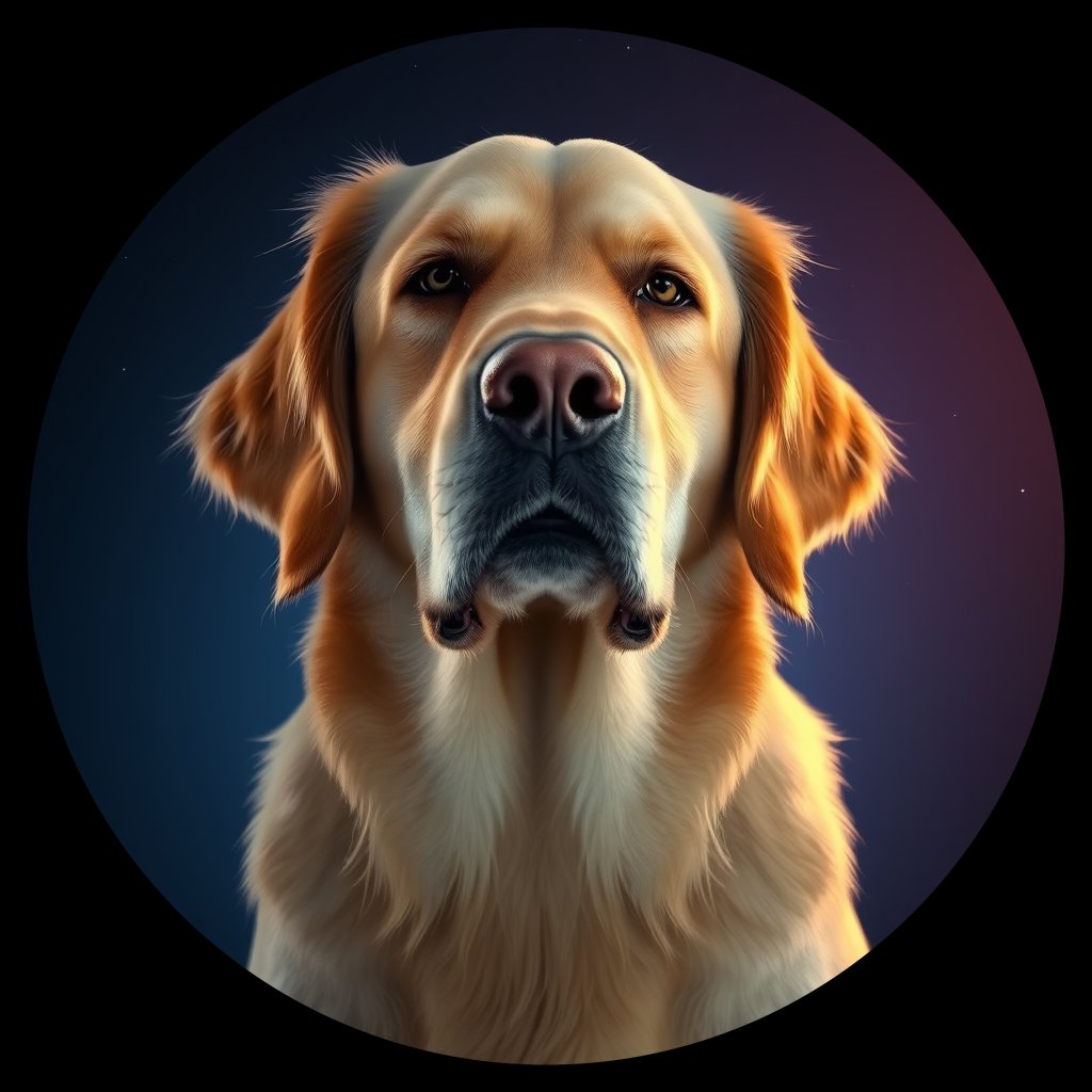 Cosmic medallion portrait of Oldies_grlsb44cc36d, a Golden Retriever