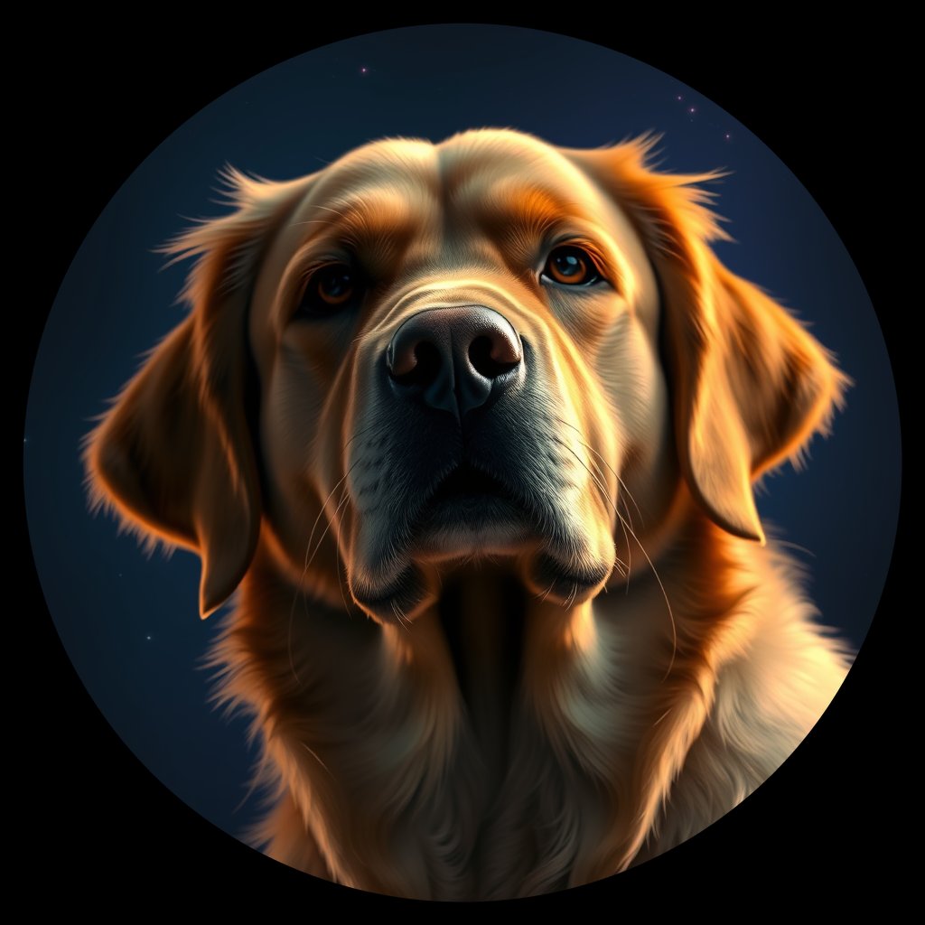 Cosmic medallion portrait of Oldies_grlsb5d66ae9, a Golden Retriever