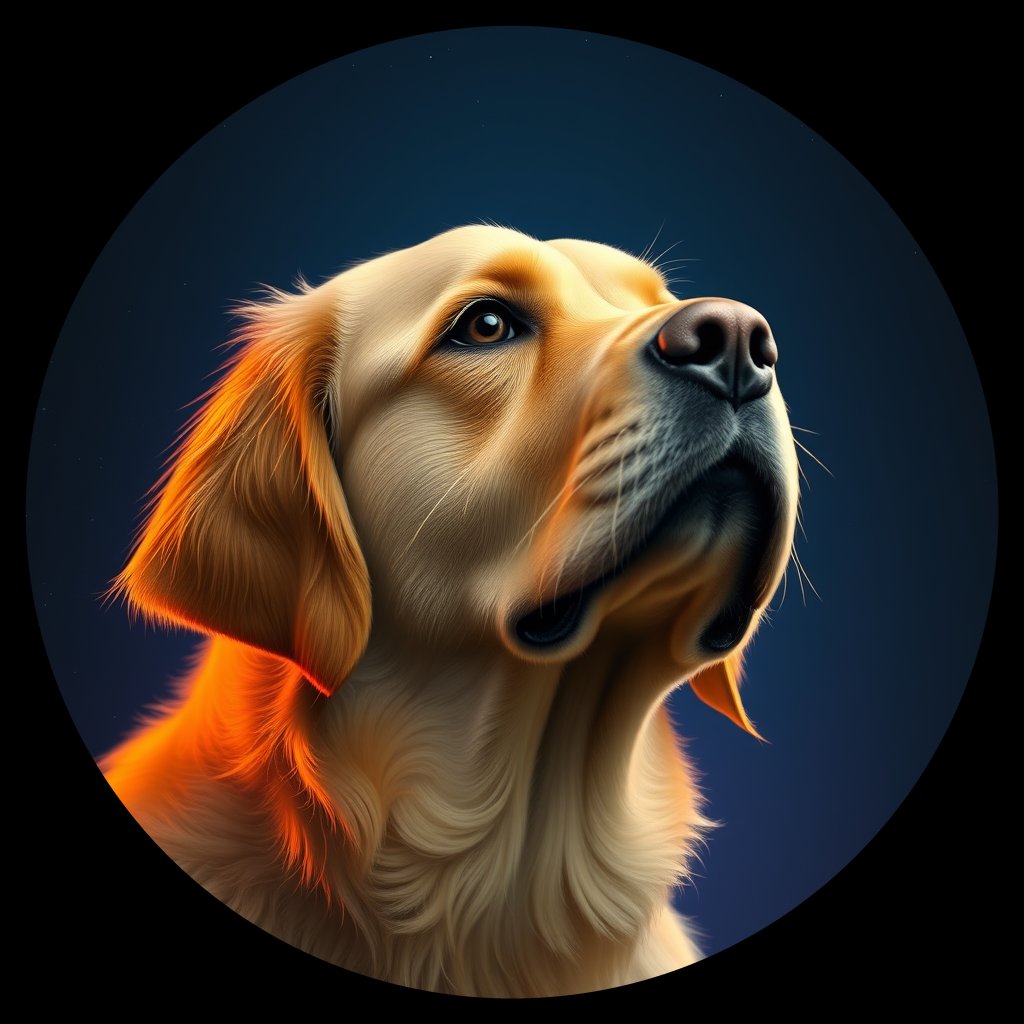 Cosmic medallion portrait of Oldies_grlsb7bcad6a, a Golden Retriever