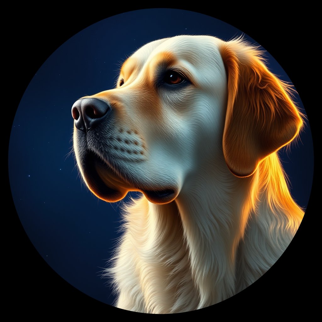 Cosmic medallion portrait of Oldies_grlsb817088e, a Golden Retriever