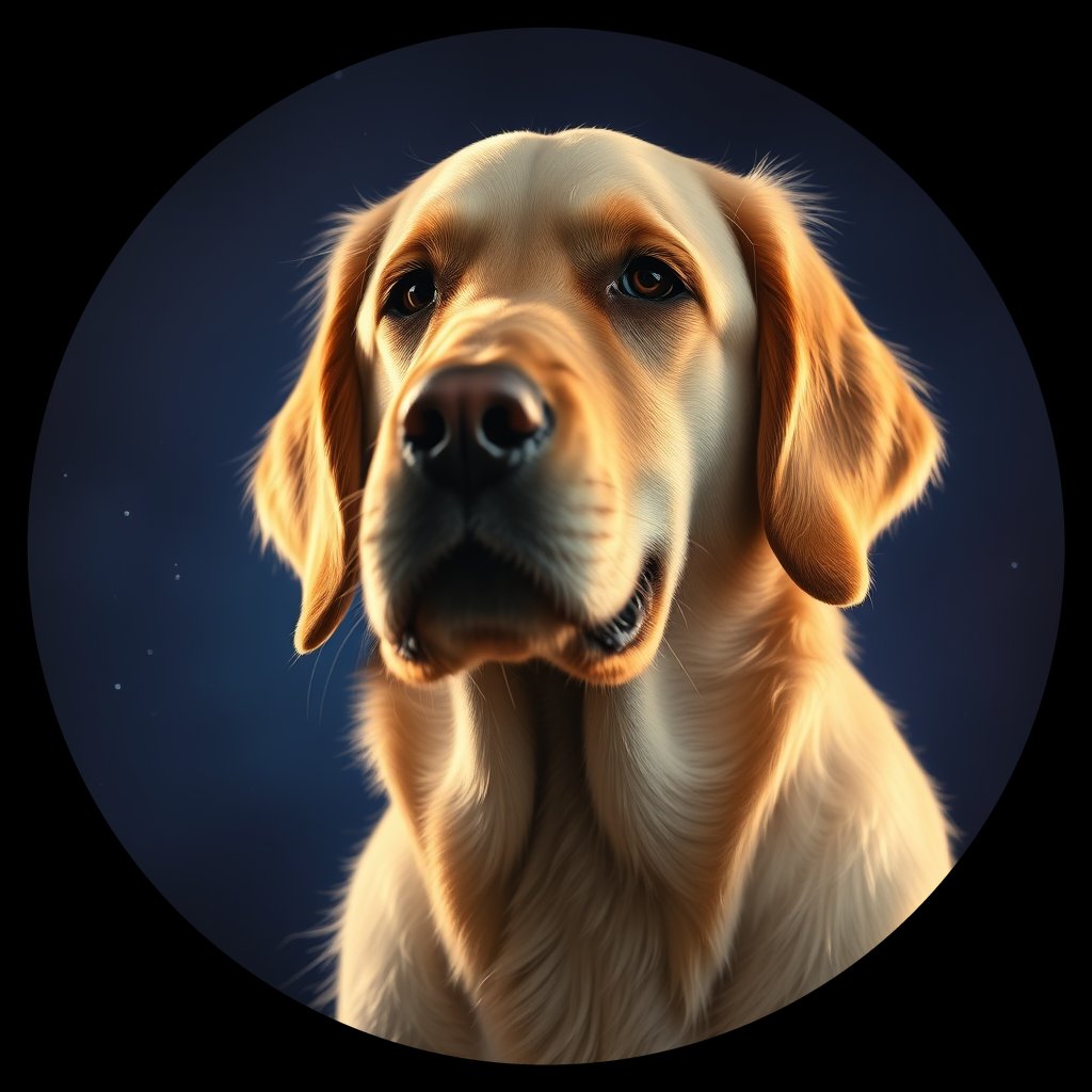 Cosmic medallion portrait of Oldies_grlsb93f869d, a Golden Retriever