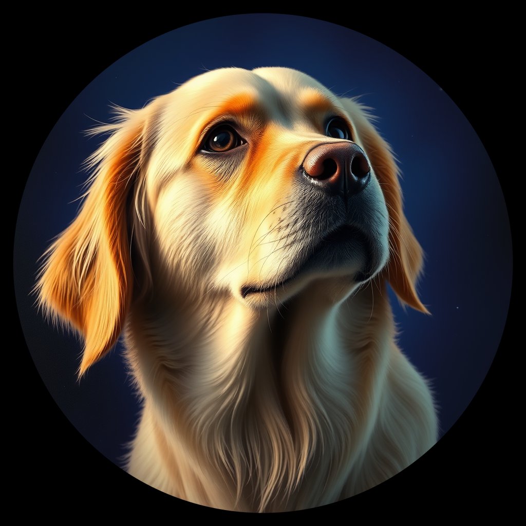 Cosmic medallion portrait of Oldies_grlsbd486fb1, a Golden Retriever