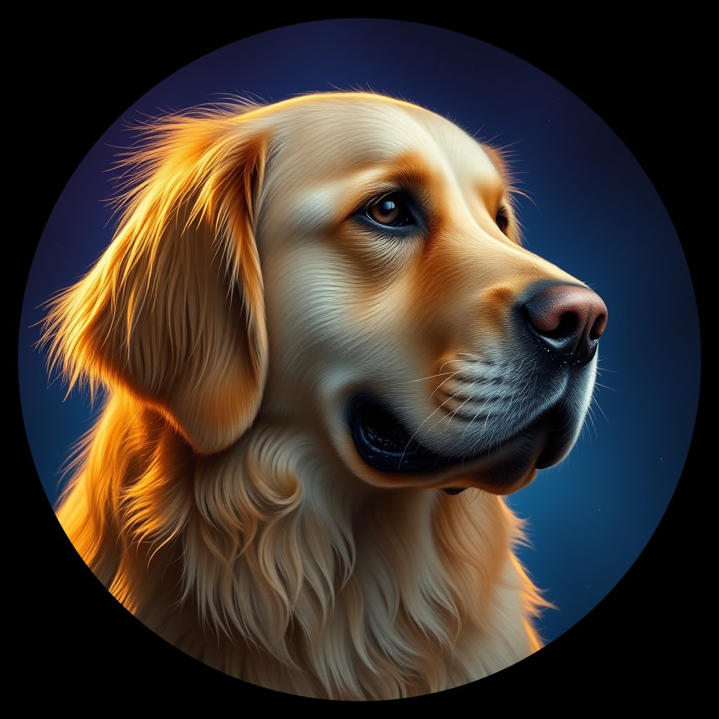 Cosmic medallion portrait of Oldies_grlsc1a48636, a Golden Retriever