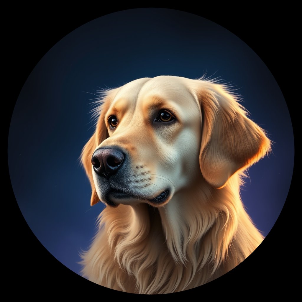 Cosmic medallion portrait of Oldies_grlsc1a7813c, a Golden Retriever