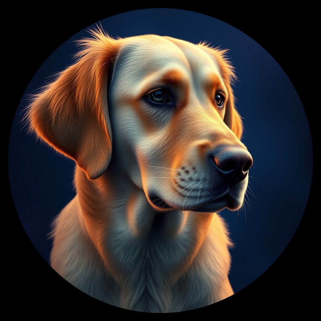 Cosmic medallion portrait of Oldies_grlsc3599cea, a Golden Retriever
