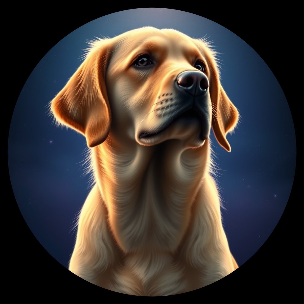 Cosmic medallion portrait of Oldies_grlsc6575aa9, a Golden Retriever