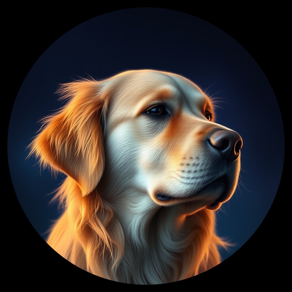 Cosmic medallion portrait of Oldies_grlsc868db74, a Golden Retriever