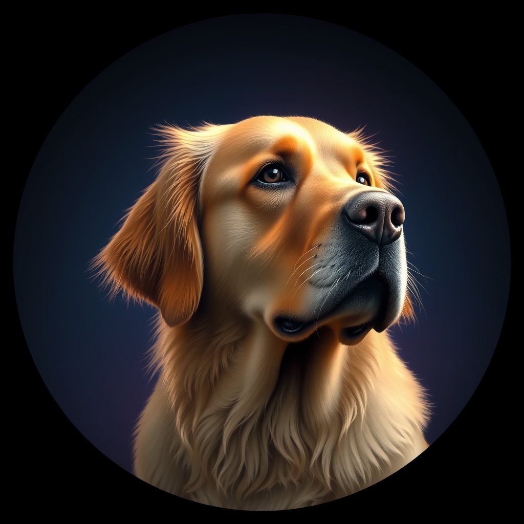 Cosmic medallion portrait of Oldies_grlsc8a44574, a Golden Retriever