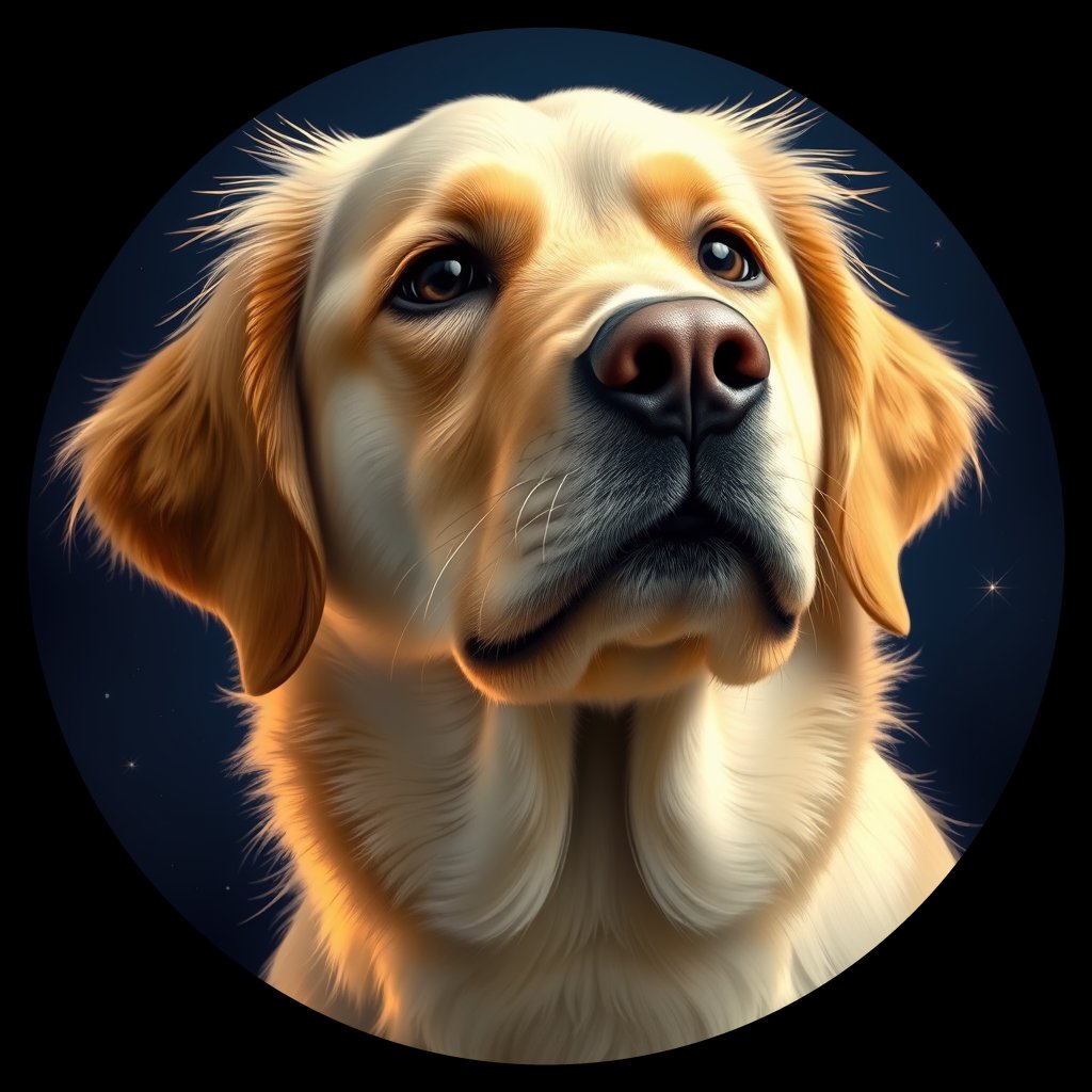 Cosmic medallion portrait of Oldies_grlsca24b328, a Golden Retriever