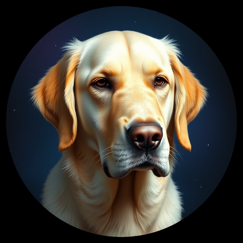 Cosmic medallion portrait of Oldies_grlscca98e33, a Golden Retriever