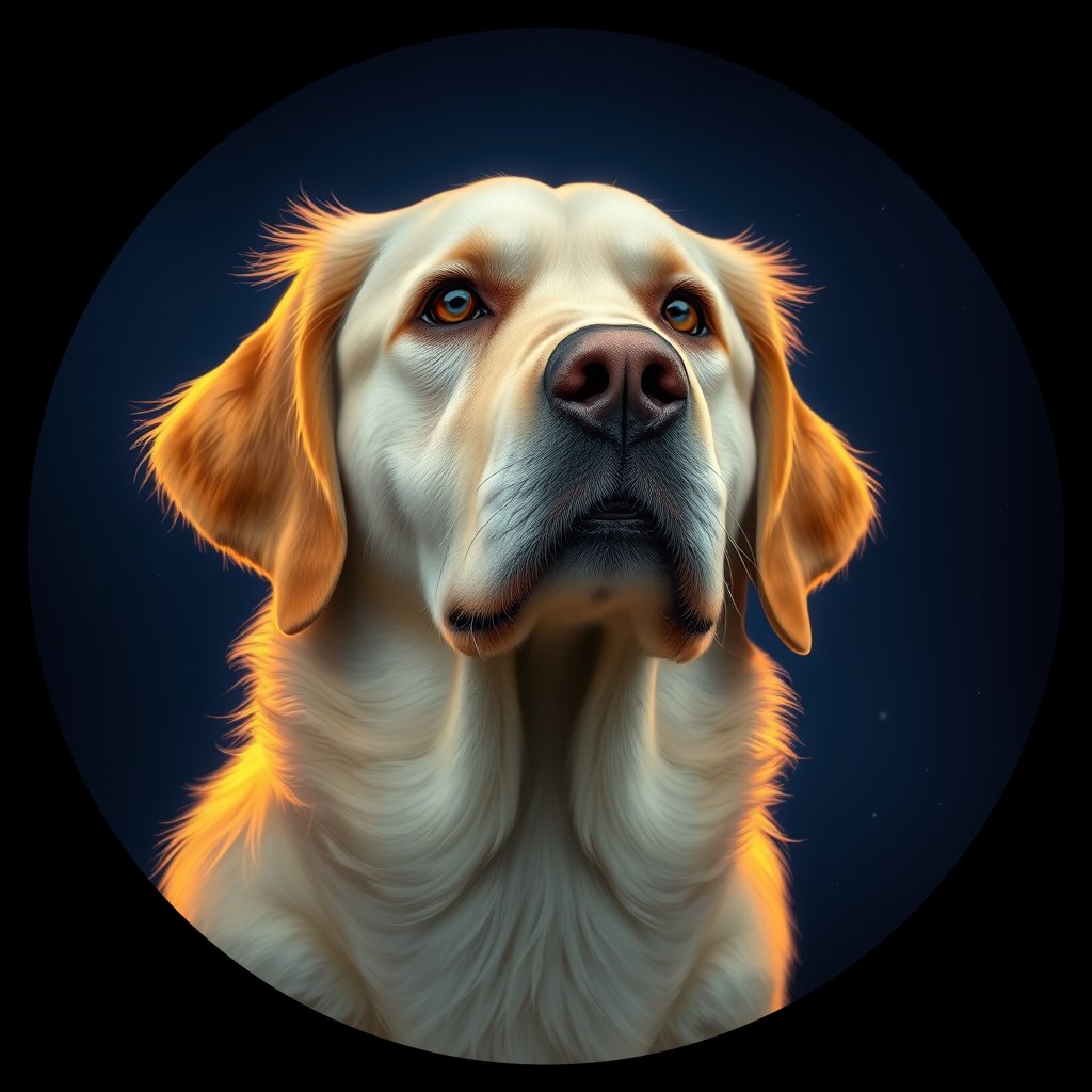 Cosmic medallion portrait of Oldies_grlsccffb117, a Golden Retriever