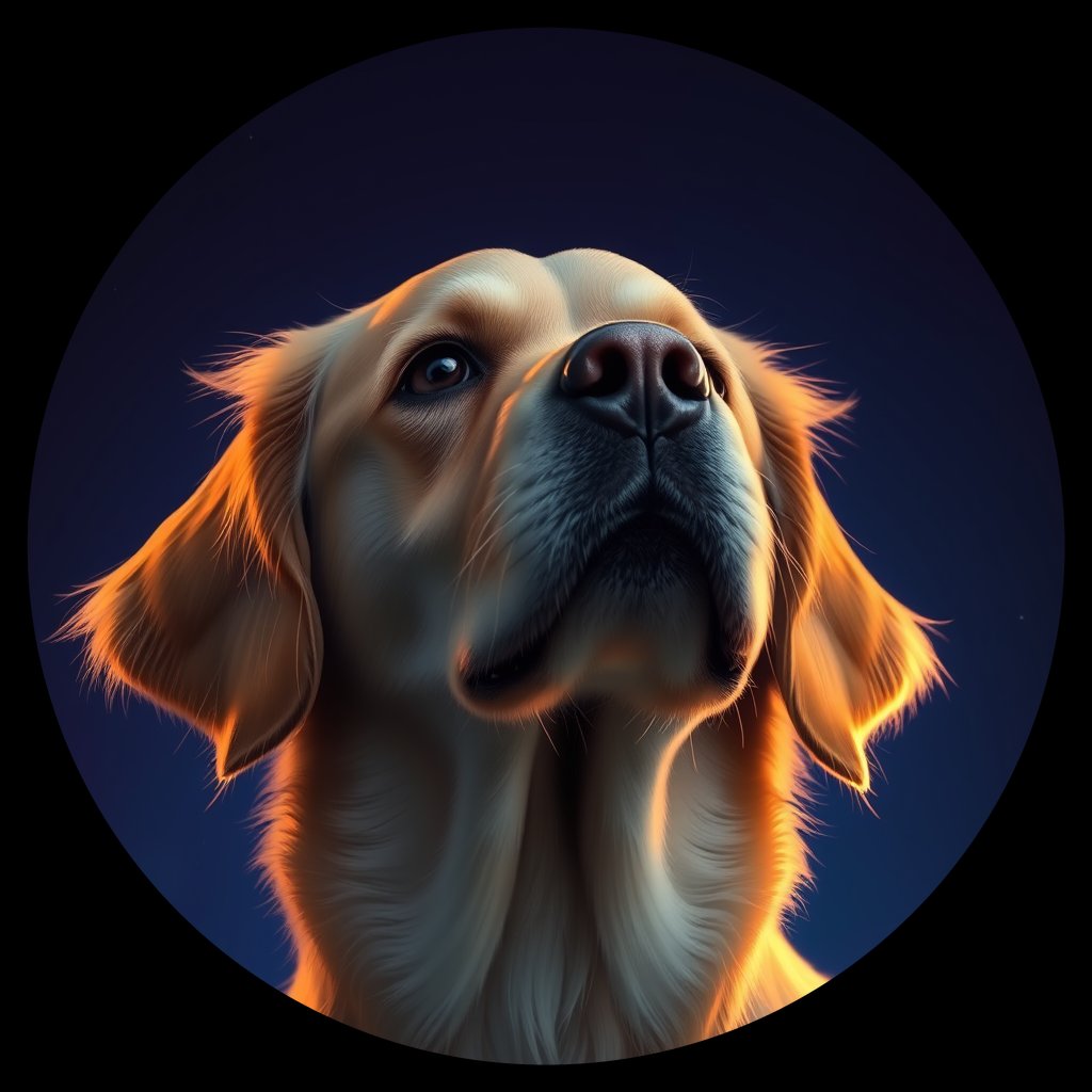 Cosmic medallion portrait of Oldies_grlsd68c5f15, a Golden Retriever