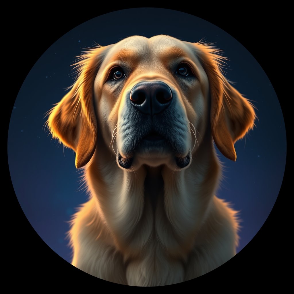 Cosmic medallion portrait of Oldies_grlsd781560a, a Golden Retriever