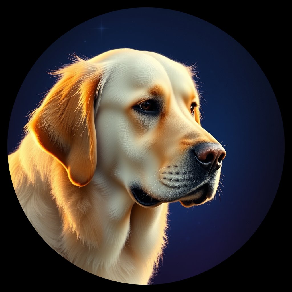 Cosmic medallion portrait of Oldies_grlsd85b78bc, a Golden Retriever