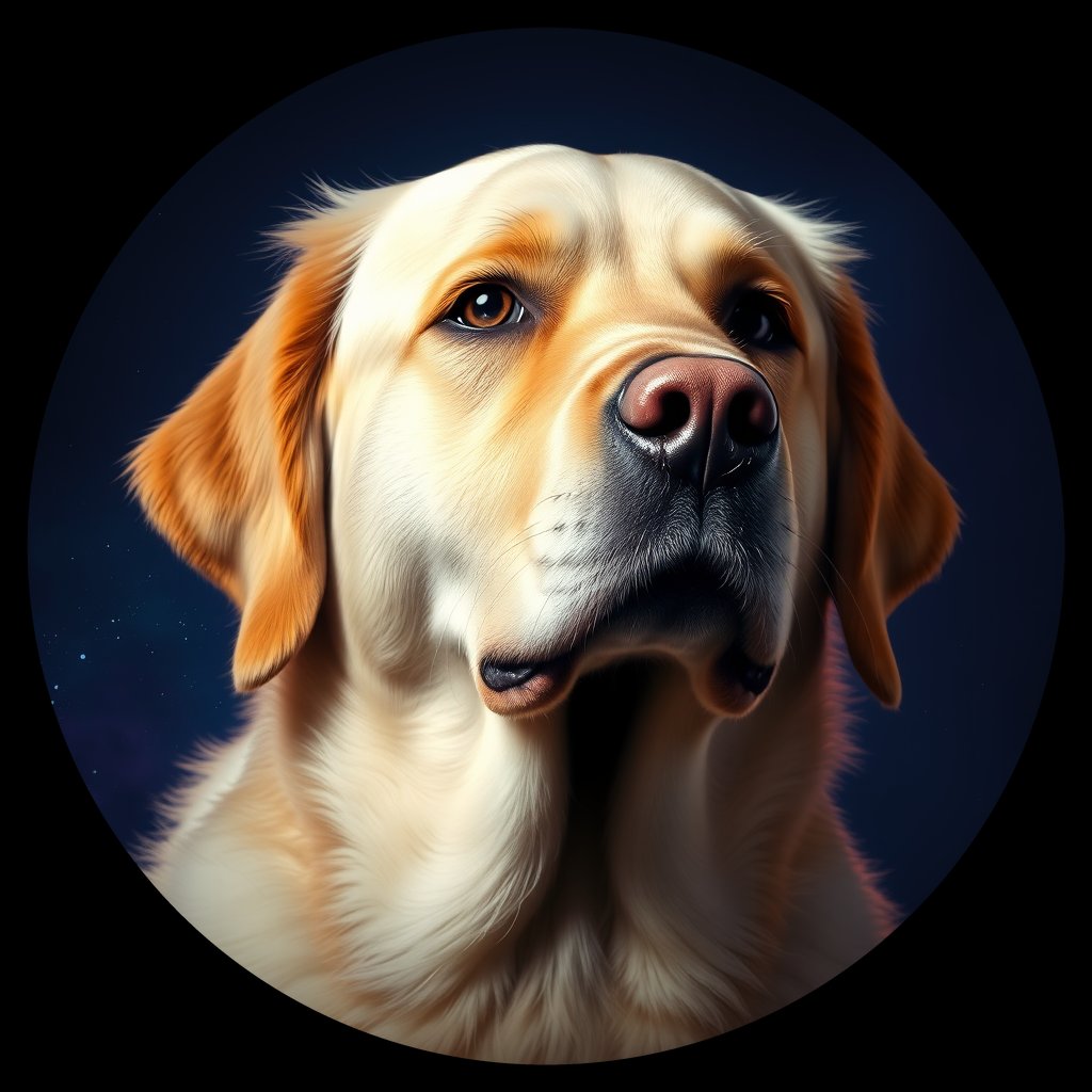 Cosmic medallion portrait of Oldies_grlsd989ac83, a Golden Retriever