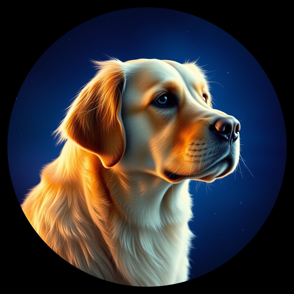 Cosmic medallion portrait of Oldies_grlsdb0b3fa6, a Golden Retriever