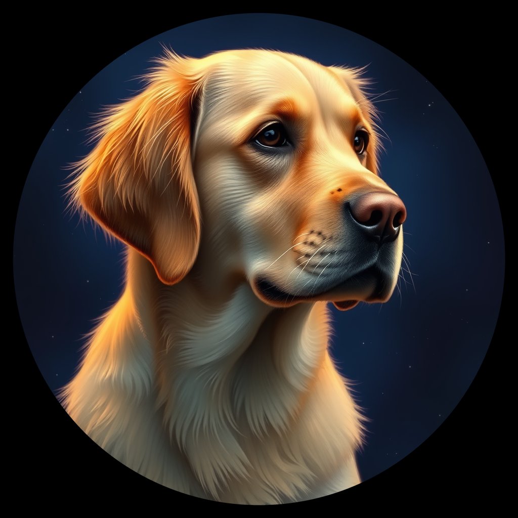 Cosmic medallion portrait of Oldies_grlsdb630d0e, a Golden Retriever