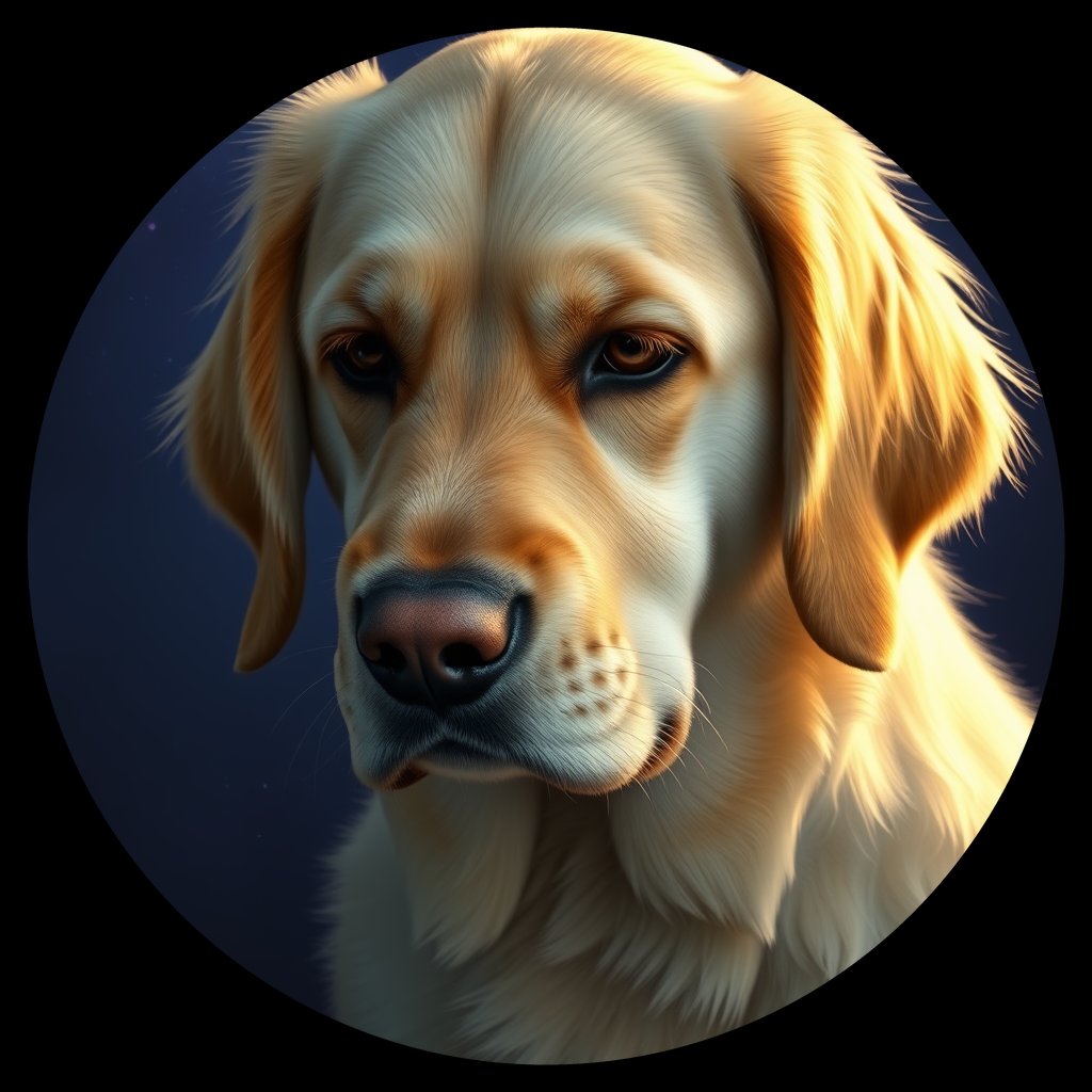 Cosmic medallion portrait of Oldies_grlsdf2ca578, a Golden Retriever