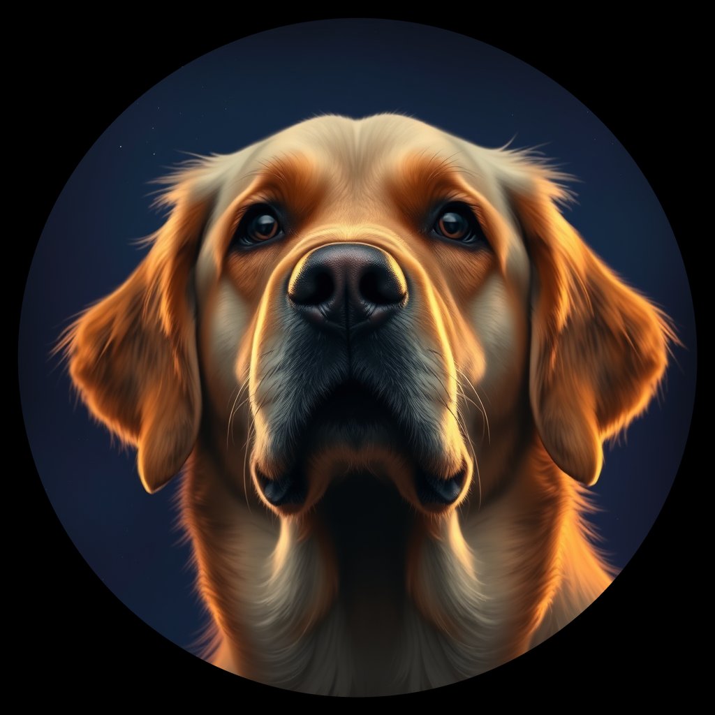Cosmic medallion portrait of Oldies_grlsdf970a03, a Golden Retriever