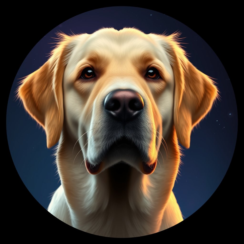 Cosmic medallion portrait of Oldies_grlse26e81df, a Golden Retriever