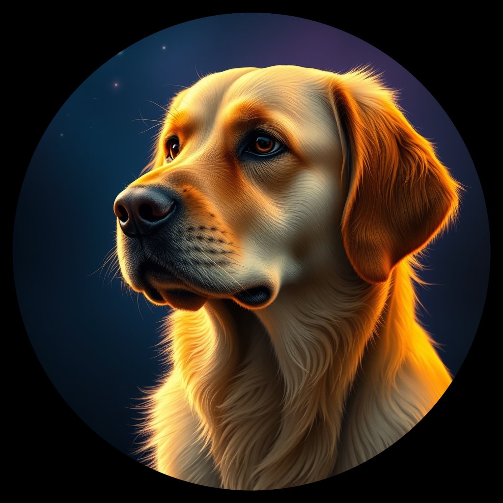 Cosmic medallion portrait of Oldies_grlse4e1c809, a Golden Retriever