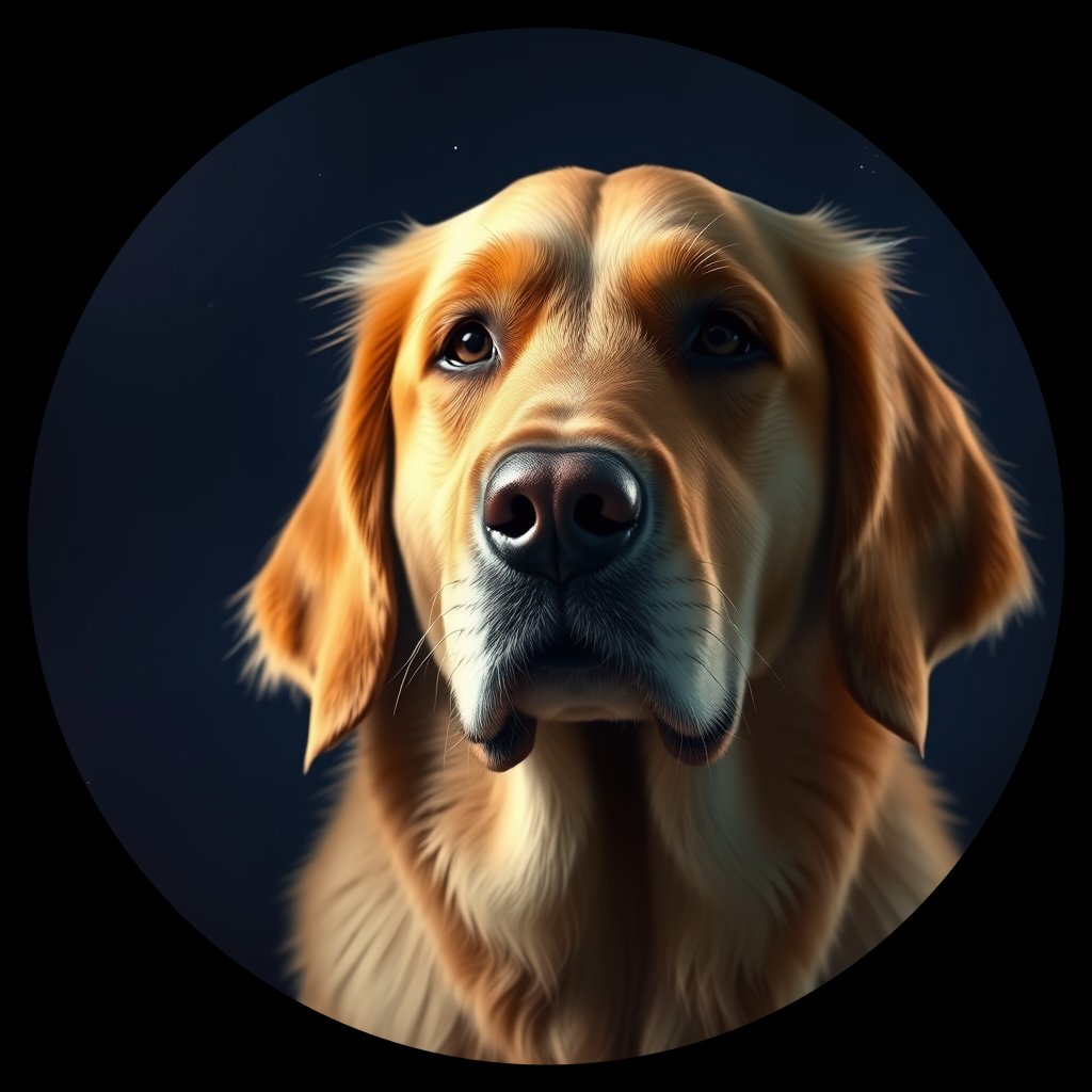Cosmic medallion portrait of Oldies_grlse576e4ee, a Golden Retriever