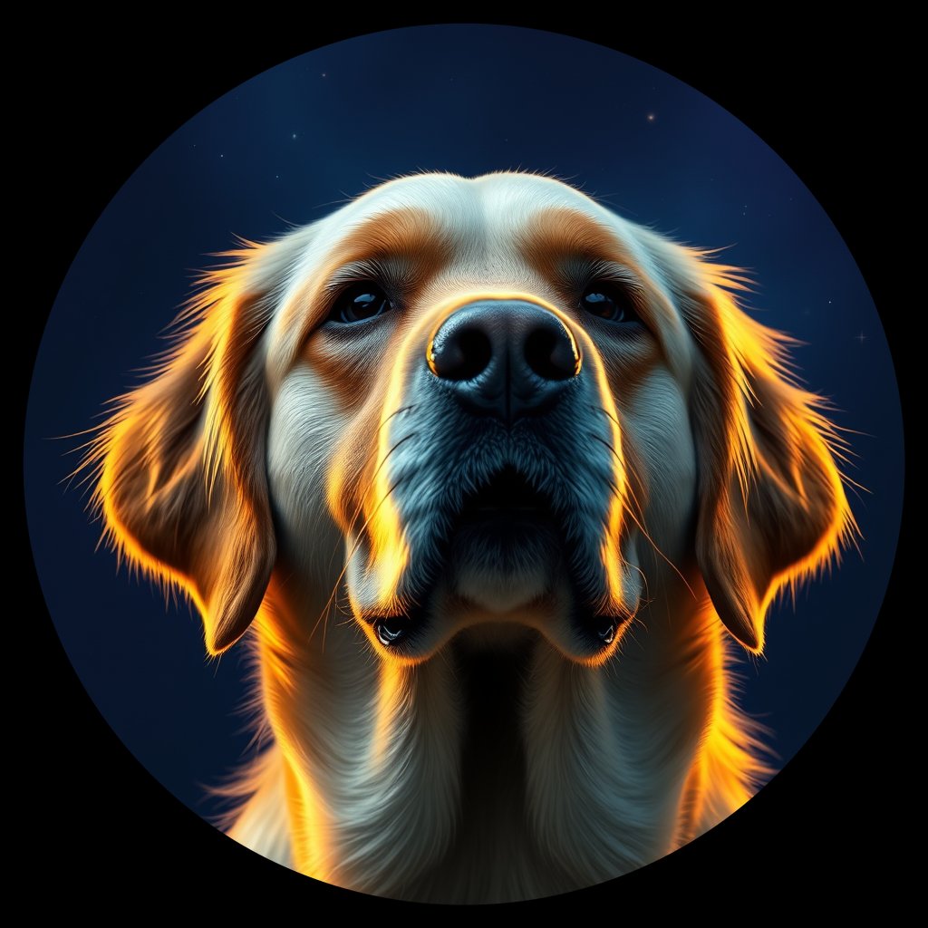 Cosmic medallion portrait of Oldies_grlse5e88610, a Golden Retriever